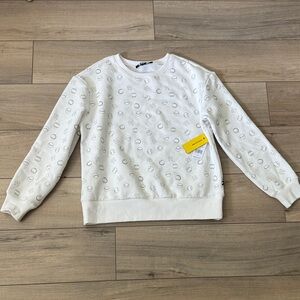 EleVen by Venus Williams White Graphic Crewneck Sweater